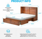 Mjkone Queen Size Murphy Cabinet Bed with Mattress Include, Queen Murphy Bed with Large Storage Drawer, Cabinet Cube Chest Beds with Built-in USB Charging Station for Bedroom Guest Room Stuido(Cherry)
