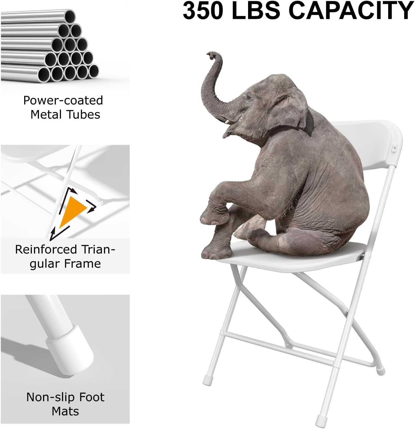 12 Pack White Folding Chair, Plastic Folding Chairs for Outside, Indoor Outdoor Chairs with Steel Frame, Foldable Chair for Wedding Camping Dining Renting in Patio Lawn, 350LBS Capacity