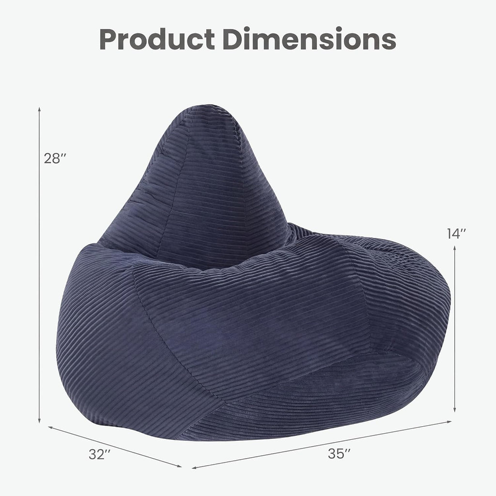 COSTWAY Bean Bag Chair for Adults & Kids, Corduroy Beanbag Chair for Teens, Comfy Sponge Filling Soft Lazy Sofa Chair for Living Room, Bedroom (Navy, 32"x35"x28")