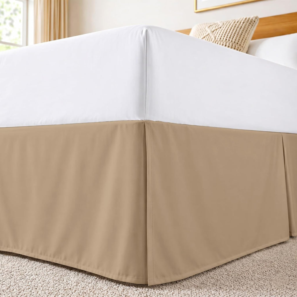 Dee's Collection King Size Bed Skirt 10" Drop Hotel Quality Pleated Dust Ruffle with Platform Style Secure Fit, Split Corners, Wrinkle & Fade Resistant Microfiber, Tailored Classic Look, Taupe