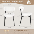 VECELO Dining Chairs Set of 4, Modern Mid Century Upholstered Kitchen Chairs with Curved Backrest and Black Metal Legs, for Kitchen, Dining Room, Living Room, White