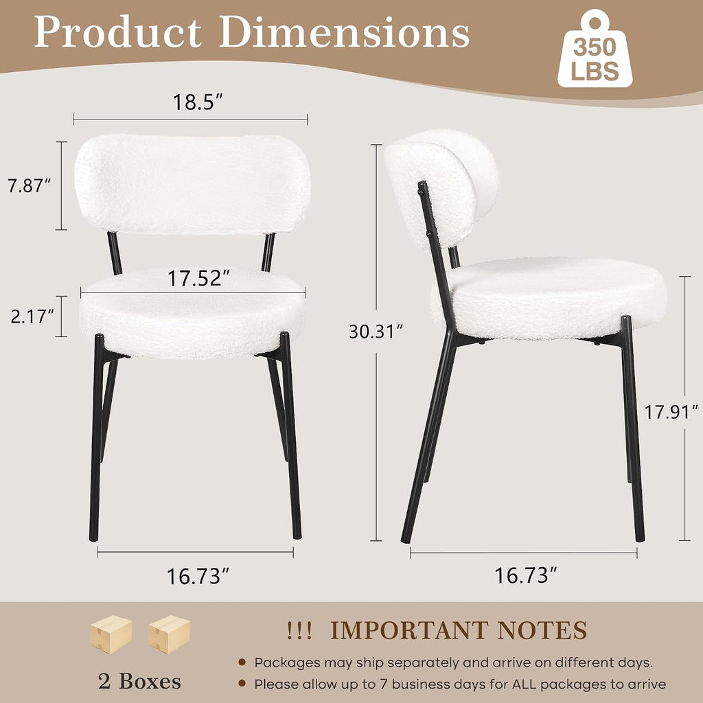 VECELO Dining Chairs Set of 4, Modern Mid Century Upholstered Kitchen Chairs with Curved Backrest and Black Metal Legs, for Kitchen, Dining Room, Living Room, White