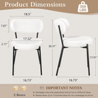 VECELO Dining Chairs Set of 4, Modern Mid Century Upholstered Kitchen Chairs with Curved Backrest and Black Metal Legs, for Kitchen, Dining Room, Living Room, White