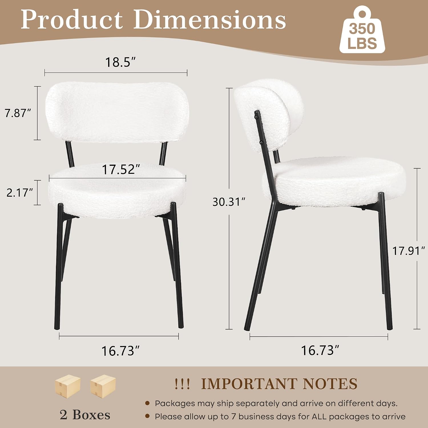 VECELO Dining Chairs Set of 4, Modern Mid Century Upholstered Kitchen Chairs with Curved Backrest and Black Metal Legs, for Kitchen, Dining Room, Living Room, White