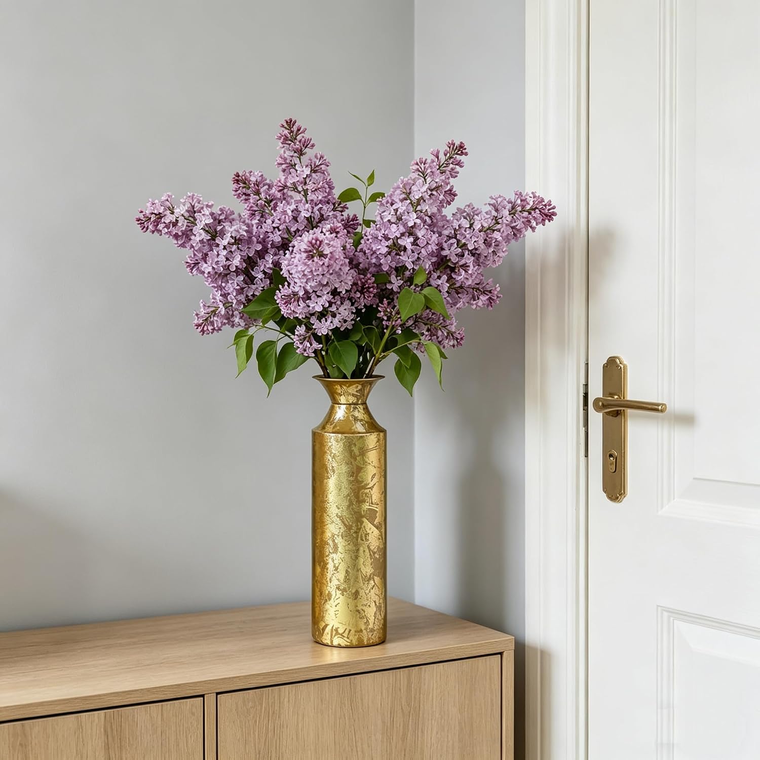 Hosley 16" High Gold Metal Decorative Tall Floor Vase - Metallic Centerpiece Vases for Floral Arrangements Home Decoration - Flower Bucket Vases for Gift, Spa, Reiki Meditation Settings O5 - Set of 1