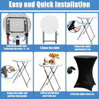 2Sets 32in Hightop Folding Cocktail Tables+Covers-Spandex Stretch Folding Tall Bar Table Covers, Detachable Legs Bar Height Folding Table Outdoor Indoor Use (Black/2 Tables+2 Covers)