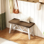 Wnutrees 30" Farmhouse Wood Bench, Rustic Solid Wood Entryway Bench Seat with Double X-Structure for Dining Area Living Room Hallway, Structural Stability, White