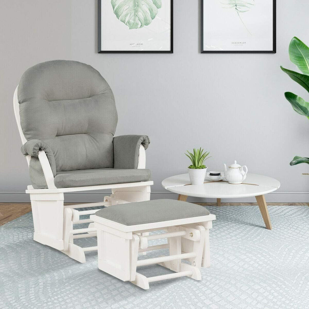 Baby Nursery Glider Chair Smooth Rocking Chair for Baby Nursing Babies Glider and Ottoman Upholstered Comfort Relax Rocker Chair with Padded Arm Cushions & Storage Pocket (Light Gray)