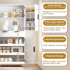 72" Kitchen Pantry Cabinet with 6 Door Shelves & 3 Keyboard Drawers, Freestanding Storage Cabinet with Adjustable Spice Racks, Large Capacity Cupboard for Dining Room