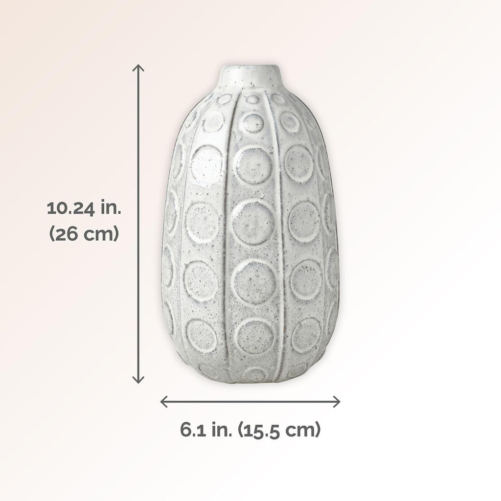 Mikasa White Embossed Dot Textured Ceramic Vase, 6.1x6.1x10.24 Inch