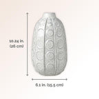 Mikasa White Embossed Dot Textured Ceramic Vase, 6.1x6.1x10.24 Inch