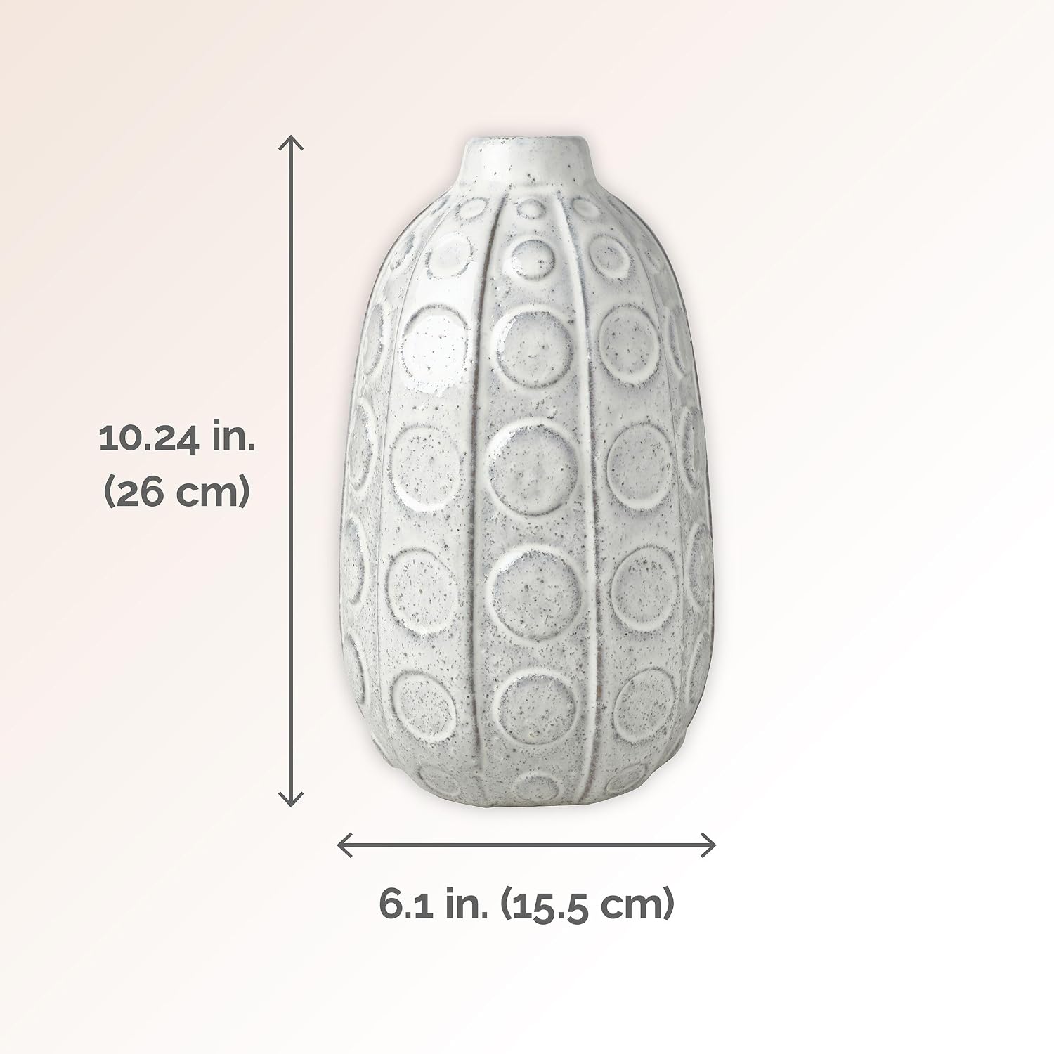 Mikasa White Embossed Dot Textured Ceramic Vase, 6.1x6.1x10.24 Inch
