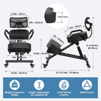 Ergonomic Kneeling Chair with Backrest & Lumbar Support, Adjustable Height Desk Chair with Wheels & Thick Cushion, Ideal for Office & Work from Home, Support Upright Sitting & Relieve Back Pain