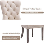 KCC Velvet Dining Chairs Set of 4, Upholstered High-end Tufted Dining Room Chair with Nailhead Back Ring Pull Trim Solid Wood Legs, Nikki Collection Modern Style for Kitchen, Beige
