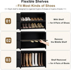 Shoe Rack, 7 Tier Shoe Storage Cabinet with Doors, 28 Pair Shoe Shelves Organizer for Entryway Closet, Plastic Shoe Shelf with Metal Frame for Bedroom Hallway, Black