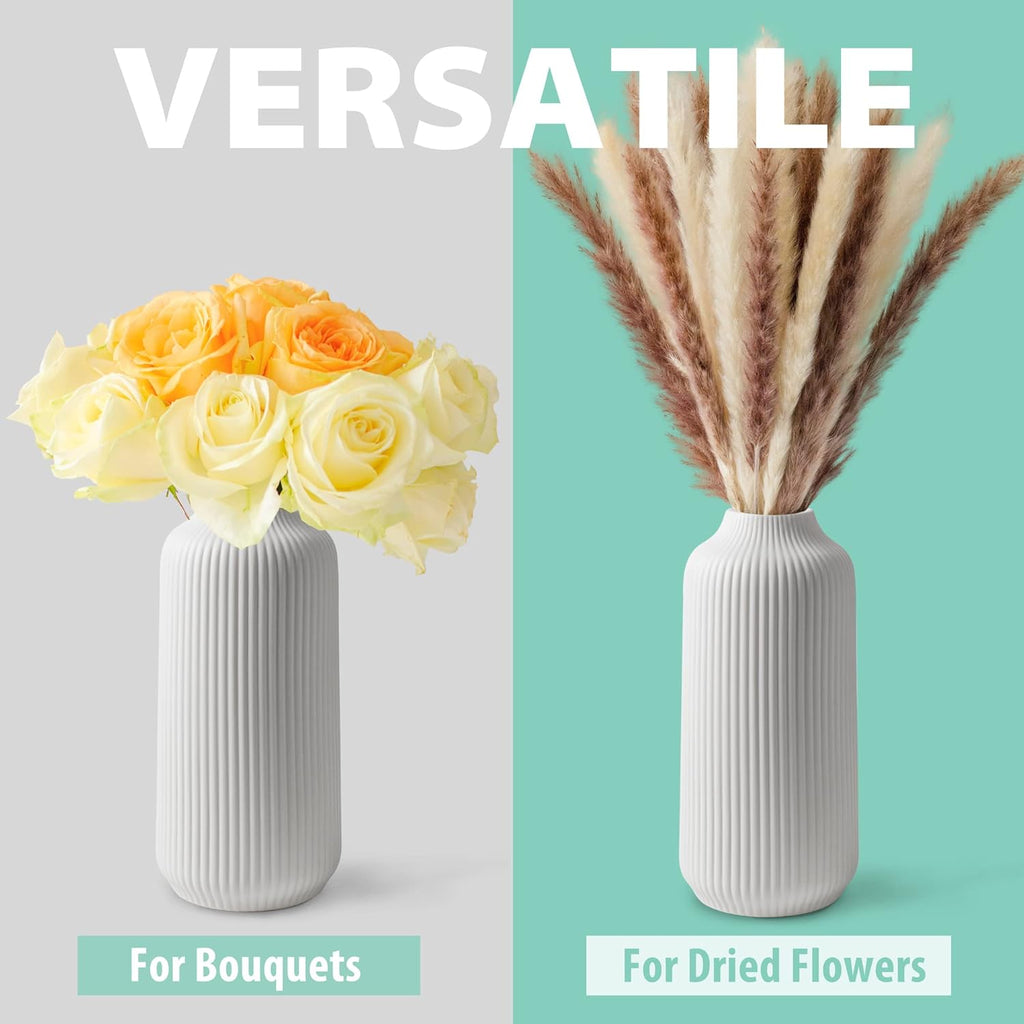 flature Ceramic Vase in Nordic Style, Decovase Large for Pampas Grass as Boho Deco, Vase White Matt 10 inch for Flowers, Scandinavian Design Home Decoration for Fresh Flowers, Dried Flowers (Size L)