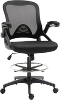 Vinsetto Mesh Drafting Chair, Tall Office Chair with Lumbar Support, Flip-Up Armrests, Footrest Ring and Adjustable Seat Height, Black