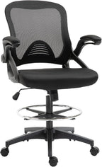 Vinsetto Mesh Drafting Chair, Tall Office Chair with Lumbar Support, Flip-Up Armrests, Footrest Ring and Adjustable Seat Height, Black