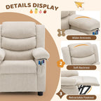 Korser Kids Recliner Chair, Push Back Toddler Recliners with Side Pockets, Child Recliner with Footrest, Cashmere Fabric Kid Chair for Girls Boys Kids Room, Children's Rooms (Beige)