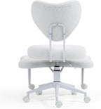 Ergonomic Meditation Chair with Lumbar Support, 360° Swivel Base and Adjustable Seat Cushion, Beige Teddy Fleece Upholstered for Yoga or Office, 300 lb Capacity