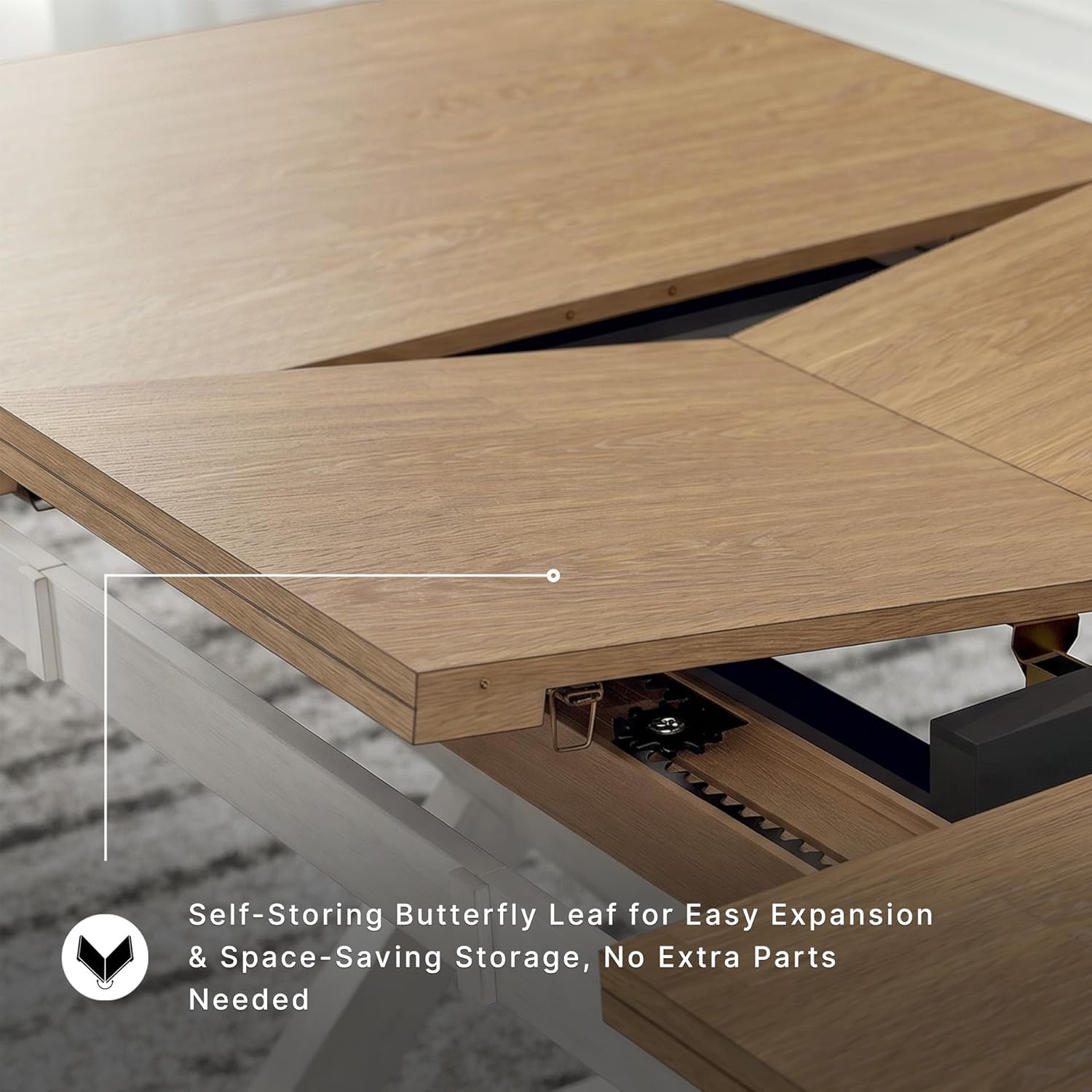 Signature Design by Ashley Westlinport Casual Dining Butterfly Extension Table with Self-Storing Butterfly Leaf, Light Brown & White