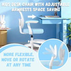 Ergonomic Kids Desk Chair 4-12, Adjust Height Children Study Computer Chair | Mesh Student Teen Task Gaming Chair | with Footrest & Flip-up Armrest & 360° Wheels | Children Office Chair for Boys Girls