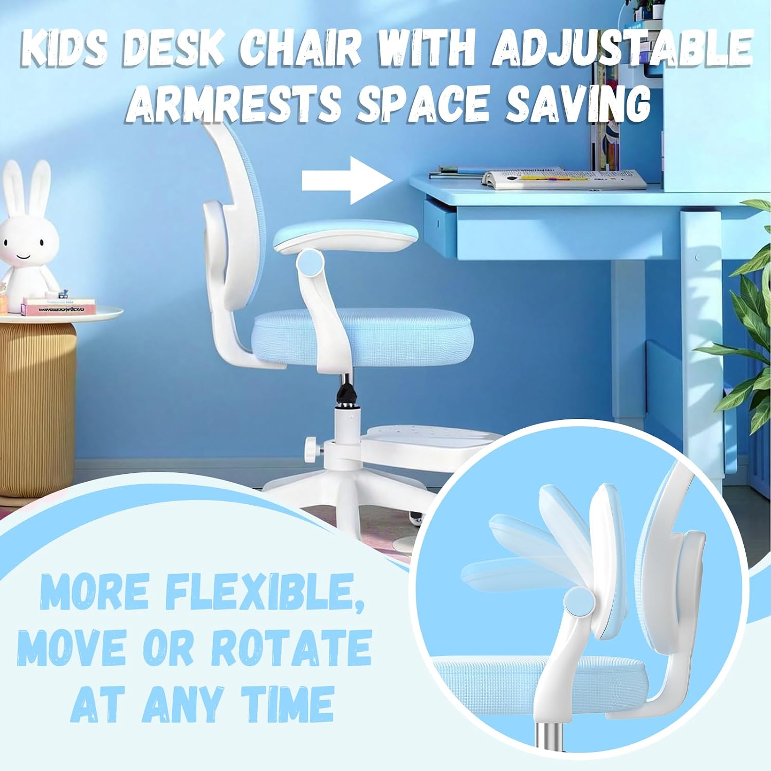 Ergonomic Kids Desk Chair 4-12, Adjust Height Children Study Computer Chair | Mesh Student Teen Task Gaming Chair | with Footrest & Flip-up Armrest & 360° Wheels | Children Office Chair for Boys Girls