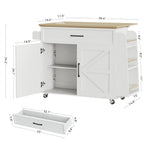 IRONCK Kitchen Island Table with Storage, Rolling Kitchen Cart with Power Outlet, Storage Cabinets on Wheels with Drop Leaf, Portable for Dining Room, White