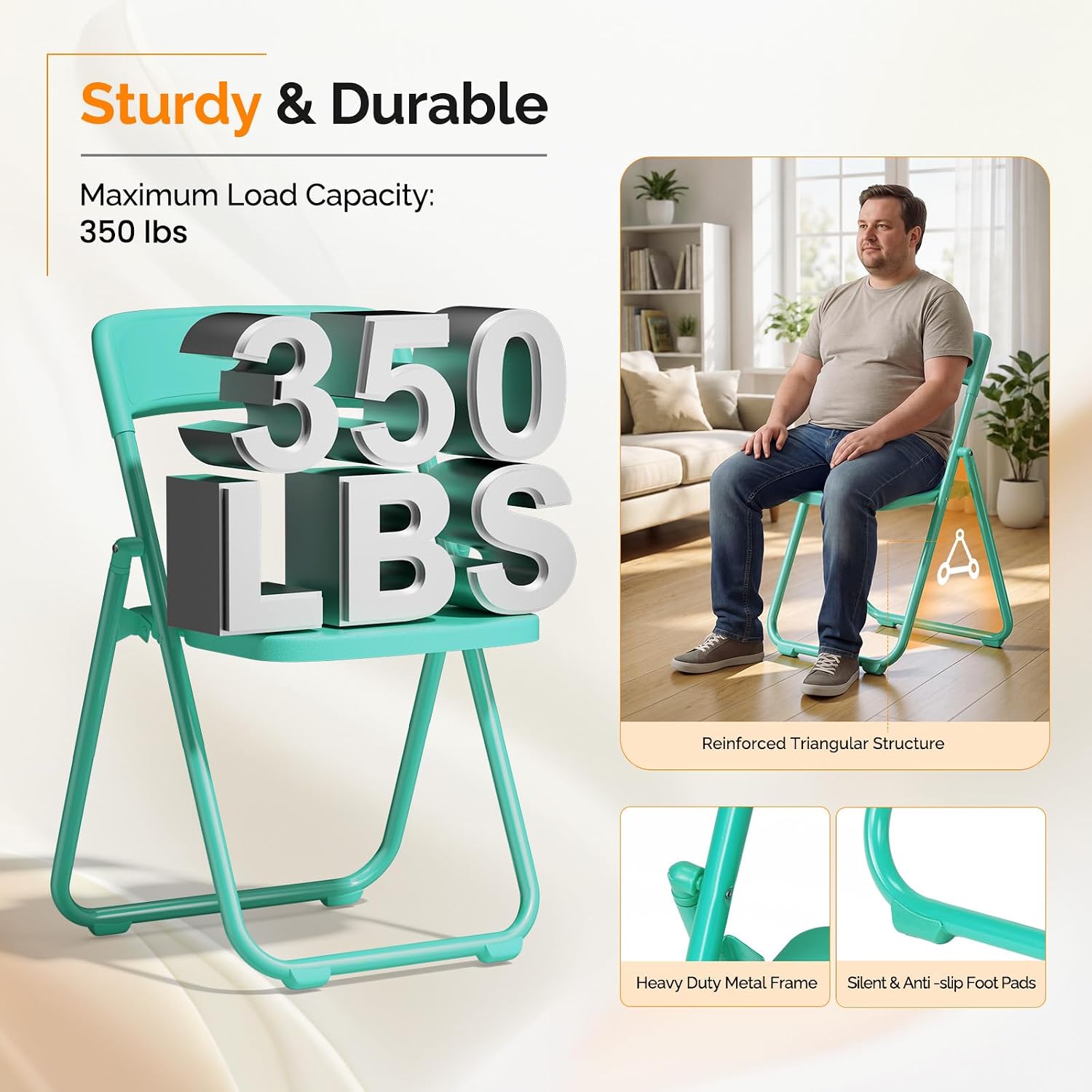 VINGLI Mint Green Plastic Folding Chairs Lightweight 6 Pack for Outdoor & Indoor, Portable Stackable Commercial Seat with Metal Frame for Events, Dinning, Wedding, Party, Office, Camping