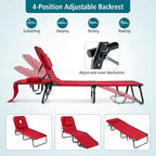 GYMAX Tanning Chair, 330lbs Beach Lounge Chair with Face Hole, Detachable Washable Pillow & Carry Strap, Adjustable Folding Chaise Lounge, Layout Chair for Outside, Patio, Poolside, Lawn (1, Red)