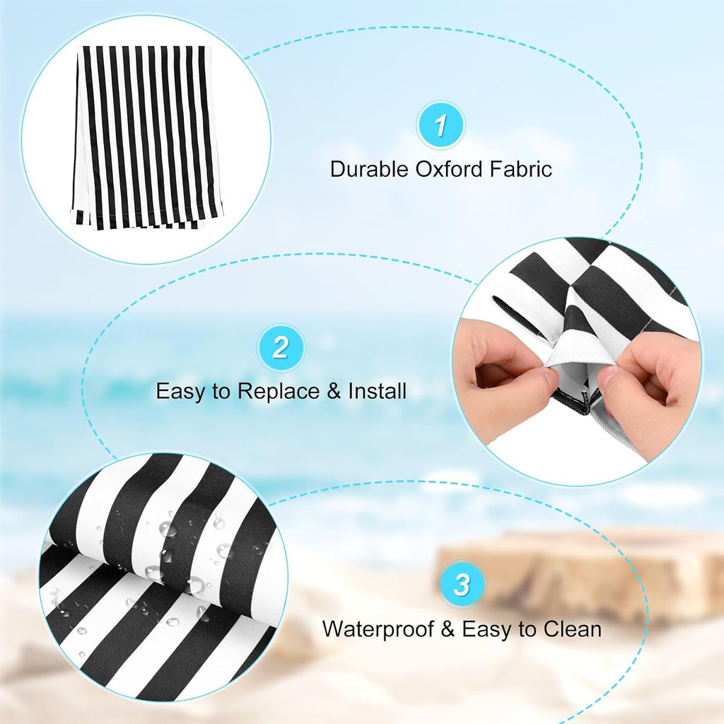 M METERXITY Beach Sling Chair Replacement Canvas, 16x44.5 Inch Folding Lounge Chair Fabric for Beach/Sunbathing/Courtyard/Garden, Outdoor Furniture Cloth [Pinstripe Black, Only Replacement]