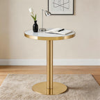 gopop 23.6" Modern Small Table for 2, Round Bar Table with Faux Marble Tabletop, Golden Edge & Base, Space Saving, Ideal for Cafe/Small Spaces/Apartment, White
