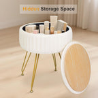 Round Vanity Stool with Storage Ottoman,Vanity Chair for Makeup Room with Removable Cover, Small Footrest Ottoman for Home, Living Room, Bedroom (Beige)