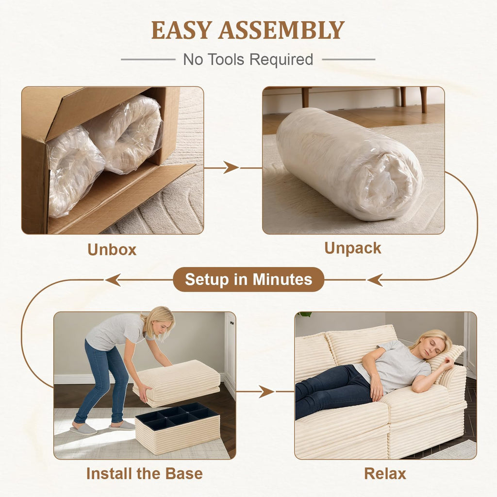 Upgrade Boneless Couch with Storage, Extra Deep&High Seat Modular Sectional Sofa 2 Seater Loveseat Sofa with Ottoman, Tool-Free Assembly Sectional Couches for Living Room Bedroom Apartment