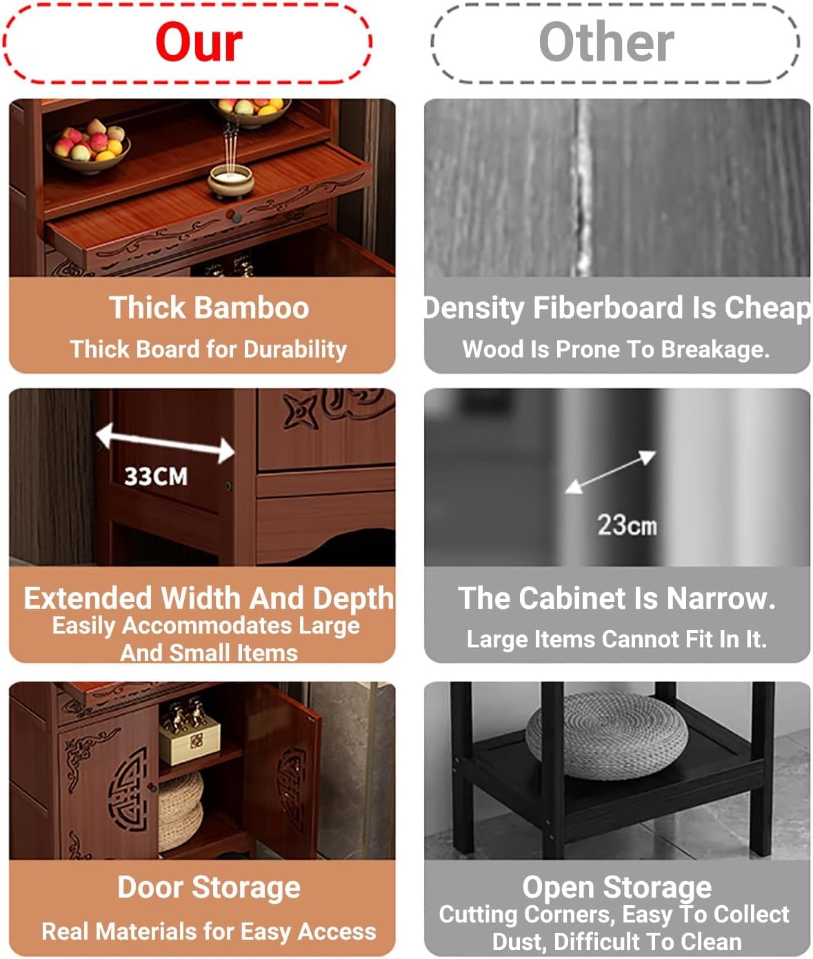 Altar Cabinet, Pooja Cabinet, Thick Bamboo Altar Table, Personal Meditation Temple for Temples and Homes, Meditation Shrine with Drawers & Storage(Style A,53cm/20.8in)