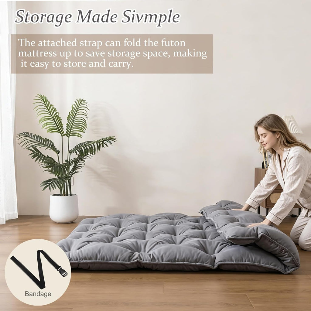 SHOUREN Japanese Futon Mattress Floor Mattress 3" Tatami Mat,Shredded Memory Foam Foldable Roll Up and Portable Sleeping Pad Suitable for Camping,Guest Room,Grey 39"X80" Twin Size
