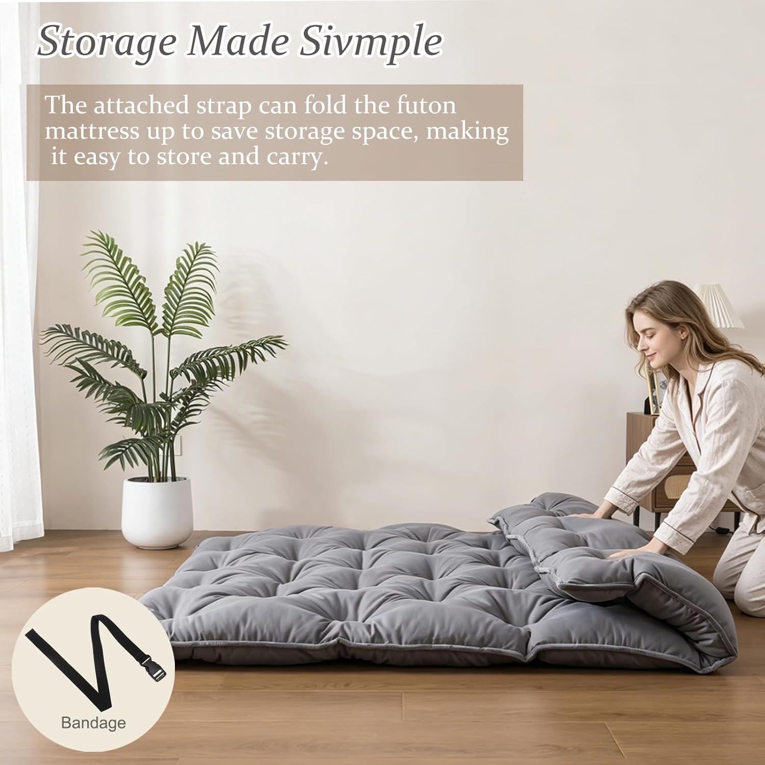 SHOUREN Japanese Futon Mattress Floor Mattress 3" Tatami Mat,Shredded Memory Foam Foldable Roll Up and Portable Sleeping Pad Suitable for Camping,Guest Room,Grey 39"X80" Twin Size
