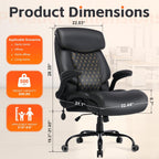 BOSMILLER Big and Tall Office Chair, Heavy Duty Executive Chairs with Adjustable Lumbar Support for Back Pain, Ergonomic Comfortable Computer Chair with Extra Wide Seat for Home Office, Black Pu