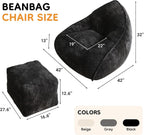 Cloud Large Bean Bag Chair with Ottoman, Corduroy Fabric+35D Memory Foam Big Beanbag Chair for Adults,Lounger Chairs Sofa Boneless Puff Chair for Living Room (Beige) (Black, Clouds)