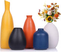 Colorful Ceramic Bud Vases Set of 5 - Multicolor Yellow, Orange, Blue Small Vases for Home Decor - Ideal for Living Room, Kitchen, Office, Bathroom, Mantle, Entrance, Farmhouse & Coffee Table Decor
