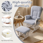 Boshen 5PCS Glider Rocker Replacement Cushions with Ottoman Cover, 3.5" Thick High Back Rocking Chair Cushion Set with Side Pockets for Indoor Nursery Glider Chair, Washable and Non Slip, Grsy
