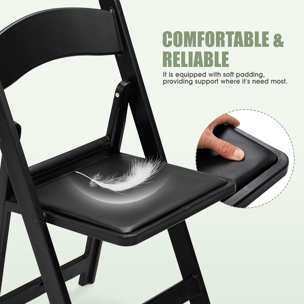 Folding Chairs Set of 4, Heavy Duty Plastic Foldable Chairs with Curved Backrest & Padded Seat, Folding Chairs for Home Kitchen Office Party, Supports 330 lbs, Space Saving Portable(Black Matte)