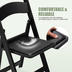 Folding Chairs Set of 4, Heavy Duty Plastic Foldable Chairs with Curved Backrest & Padded Seat, Folding Chairs for Home Kitchen Office Party, Supports 330 lbs, Space Saving Portable(Black Matte)