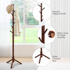 Tangkula Coat Rack Freestanding, Rubber Wood Coat Stand with 8 Hooks, Height Adjustable Entryway Coat Tree Coat Hanger Stand for Home Office Hall Entryway