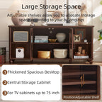 RWYHG Farmhouse TV Stand for 60 Inch TV, Wood Entertainment Center with Adjustable Shelves & Glass Door Storage Cabinet,Television Stands for 65" TVS,TV Console Table for Living Room,Bedroom,Walnut