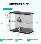 Dystler Lighted Clear Glass Display Case - for Figures & Collectibles, Small 2-Tier Display Cabinet with Charging Station, LED Display Box with Lights & Human Sensor, for Model Car, Perfume, Black