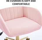 YISHENG Velvet Office Desk Chair with Gold Base, with Wheels,Modern Height Adjustable 360 Degree Swivel Upholstered Vanity Chairs with Arms for Living Room Bedroom,Pink