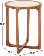 SAFAVIEH Home Collection – Minori Walnut Solid Wood & White Marble Round Top Side Table (ACC5515A)