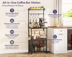 SWTYMIKI Coffee Bar Station for Space - Limited Home Coffee Lovers Espresso | Unique Double Mesh Enclosed Cabinet Doors + 6 Mug Hooks Multi-Purpose Microwave Stand, Buffet Cabinet Storage Rack