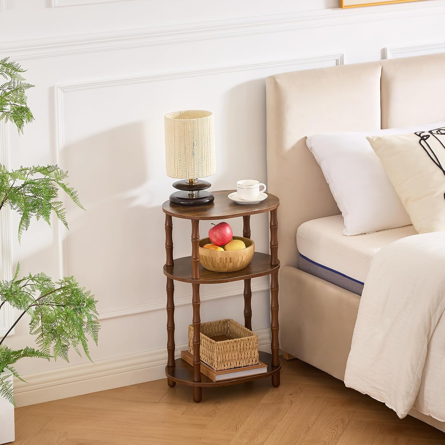 Side Table, 3-Tier Oval Accent Small End Table, Modern Oval Nightstand Accent Table for Small Space, Bedrooms, Living Room, Easy to Assemble, Rustic Brown